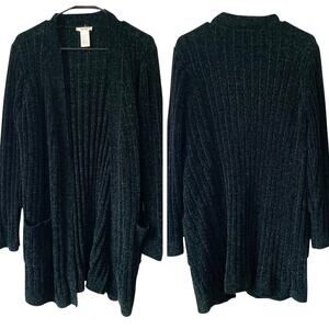 MATTY M Cozy Chenille Open Front Cardigan Emerald Green Size Large Soft Ribbed